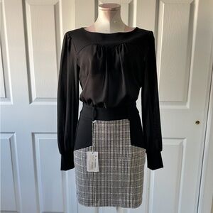 Patrizia Pepe Mini Dress Plaid Skirt Long Sleeve Chiffon Top Sz 40/8 Vintage